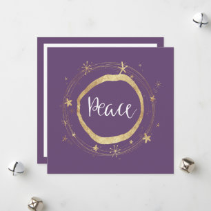 Elegant Modern Peace Purple Gold Star Holiday Card