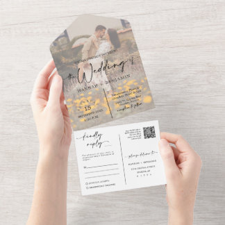 Elegant Modern Peach Fizz Boho Arch QR Code Photo  All In One Invitation