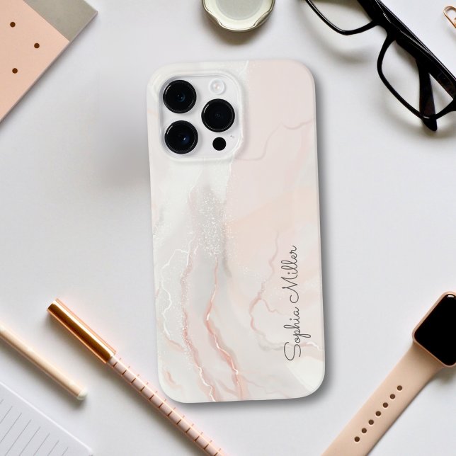 Elegant Modern Pearl Marble Blush Gold With Name Case-Mate iPhone Case (Elegant Pearl Marble Blush Pink Custom Name in Modern Script Phone Case)