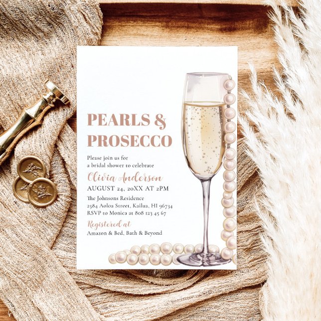 Elegant Modern Pearls and Prosecco Bridal Shower Invitation (Creator Uploaded)