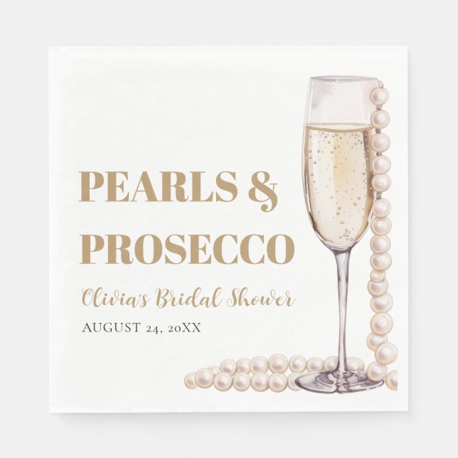 Elegant Modern Pearls and Prosecco Bridal Shower Napkin (Front)