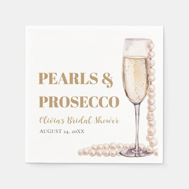 Elegant Modern Pearls and Prosecco Bridal Shower Napkin (Front)