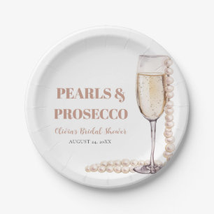 Elegant Modern Pearls and Prosecco Bridal Shower Paper Plate