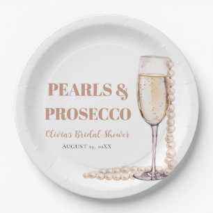 Elegant Modern Pearls and Prosecco Bridal Shower Paper Plate