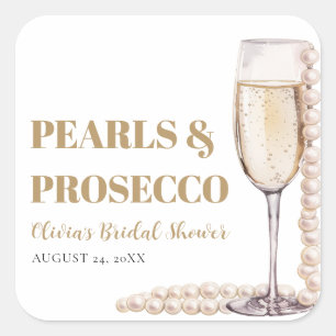 Elegant Modern Pearls and Prosecco Bridal Shower Square Sticker
