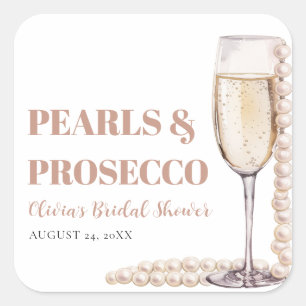 Elegant Modern Pearls and Prosecco Bridal Shower Square Sticker