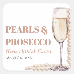 Elegant Modern Pearls and Prosecco Bridal Shower Square Sticker