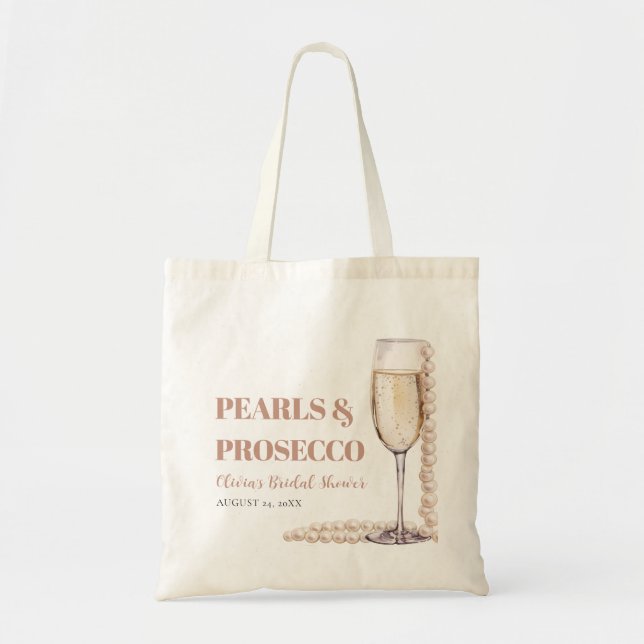 Elegant Modern Pearls and Prosecco Bridal Shower Tote Bag (Front)