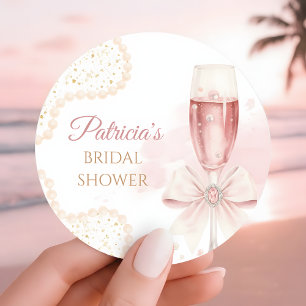 Elegant Modern Pearls & Prosecco Bridal Shower Classic Round Sticker