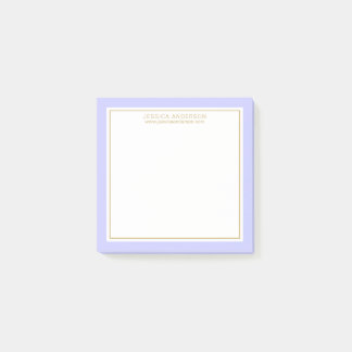 Elegant Modern Periwinkle/White/Gold Personalised Post-it Notes
