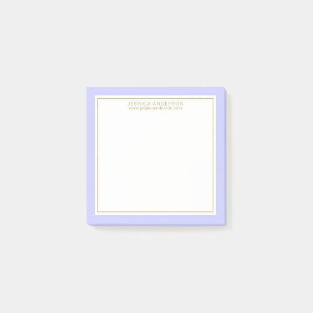 Elegant Modern Periwinkle/White/Gold Personalised Post-it Notes (Front)