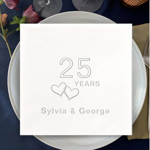 Elegant Modern Personalised 25th Anniversary Party Foil Napkins