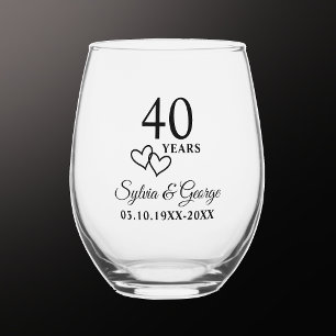 Elegant Modern Personalised 40th Anniversary Gift Stemless Wine Glass