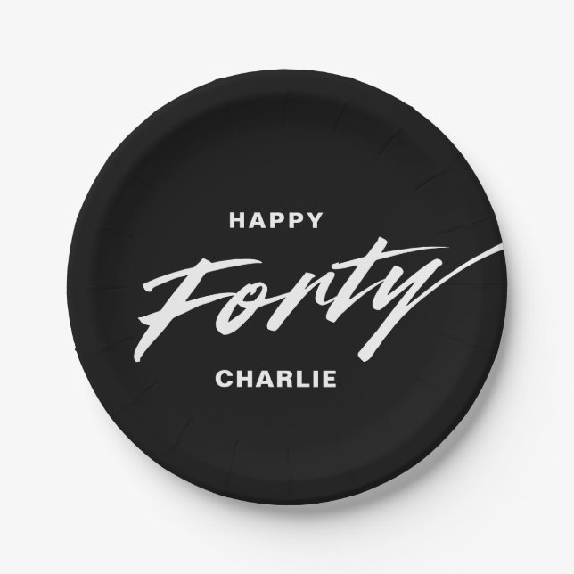 Elegant Modern Personalised 40th Birthday Paper Plate (Front)