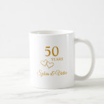 Elegant Modern Personalised 50th Anniversary Gift Coffee Mug<br><div class="desc">Customise this elegant stylish 50th wedding anniversary keepsake mug by adding the couple's names. It would be a treasured anniversary gift. My original designer intertwined hearts accent the modern faux gold script "50 Years". Personalise the golden toned typography for a commemorative anniversary coffee mug. You can also change the number...</div>