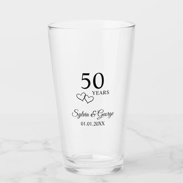 Elegant Modern Personalised 50th Anniversary Gift Glass (Front)