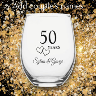 Elegant Modern Personalised 50th Anniversary Gift Stemless Wine Glass