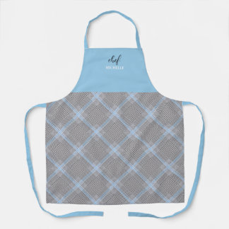 Elegant Modern Personalised Blue Tartan Apron