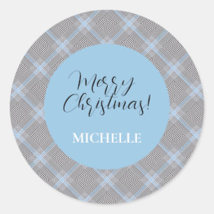 Elegant Modern Personalised Blue Tartan Classic Round Sticker