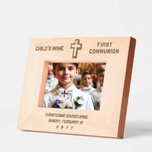 Elegant Modern Personalised First Communion Cross Etched Frames