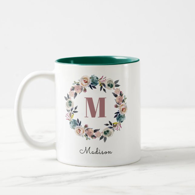Elegant Modern Personalised Monogram Name Ladies Two-Tone Coffee Mug (Left)