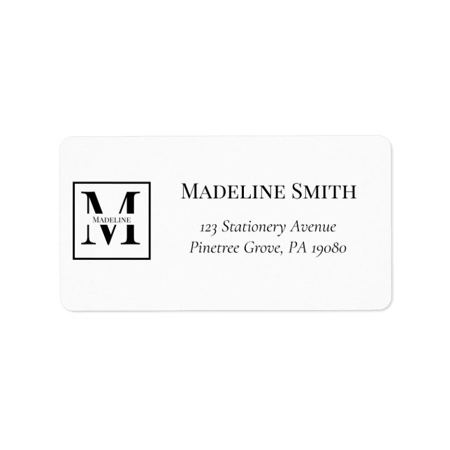 Elegant Modern Personalised Monogram Return Label (Front)