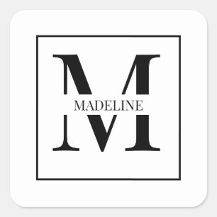 Elegant Modern Personalised Monogram White Square Sticker
