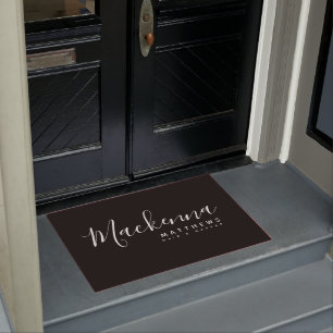 Elegant Modern Personalised Name Black Hairstylist Doormat