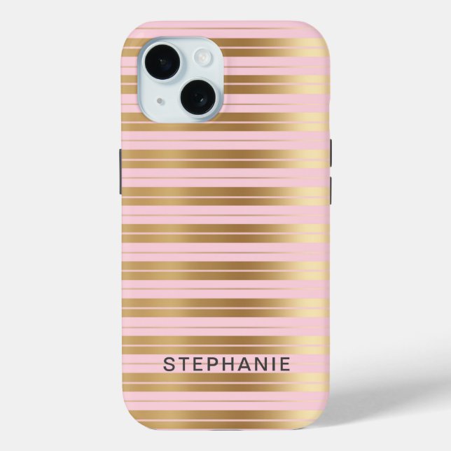 Elegant Modern Personalised Pink and Gold Stripe Case-Mate iPhone Case (Back)