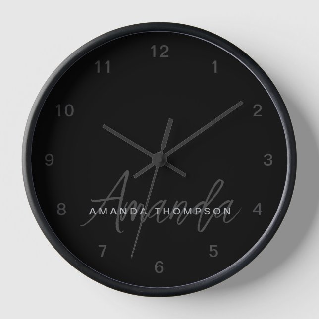 Elegant Modern Personalised With Name Monogram Clock (Front)
