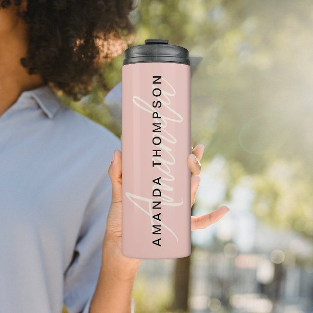 Elegant Modern Personalised With Name Monogram Thermal Tumbler (Creator Uploaded)
