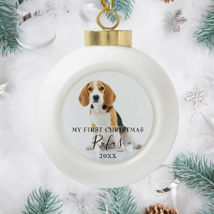 Elegant Modern Pet Photo First Christmas Ceramic Ball Christmas Ornament