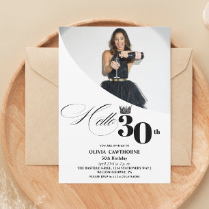 Elegant Modern Photo 30th Birthday White Black Invitation