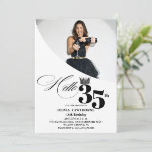Elegant Modern Photo 35th Birthday White Black Invitation