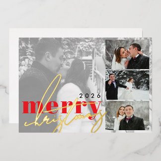 Elegant Modern Photo Collage Christmas Greeting Foil Holiday Card
