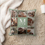 Elegant Modern Photo Collage Sage Housewarming Cushion<br><div class="desc">This 8 Photo Collage Modern Family Personalised Throw Pillow is the perfect way to turn your favourite family photos into a cute and trendy keepsake. With a simple, modern design and elegant Monogram, it's fully customisable to fit your style. Ideal for gifting on Mother’s Day, Father’s Day, birthdays, Christmas, anniversary...</div>