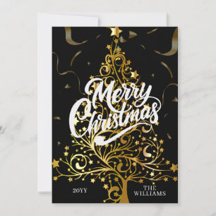 Elegant Modern Photo Evergreen Merry Christmas Holiday Card
