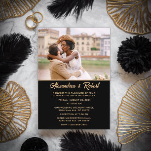 Elegant Modern Photo Gold Black Wedding Acrylic Invitations