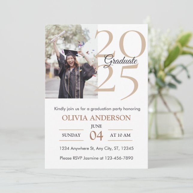 Elegant Modern Photo Graduation Party Invitation (Standing Front)