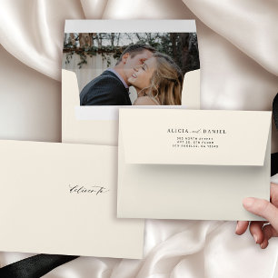 Elegant modern photo ivory wedding return address envelope
