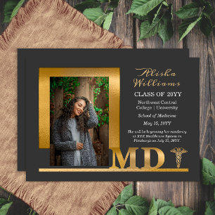 Elegant Modern Photo Medical School Graduation Announcement