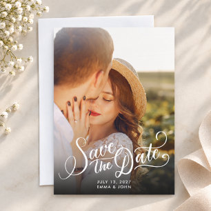 Elegant Modern Photo Overlay Typography Wedding Save The Date