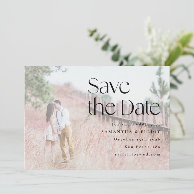 Elegant Modern Photo Overlay Wedding Save The Date (Standing Front)