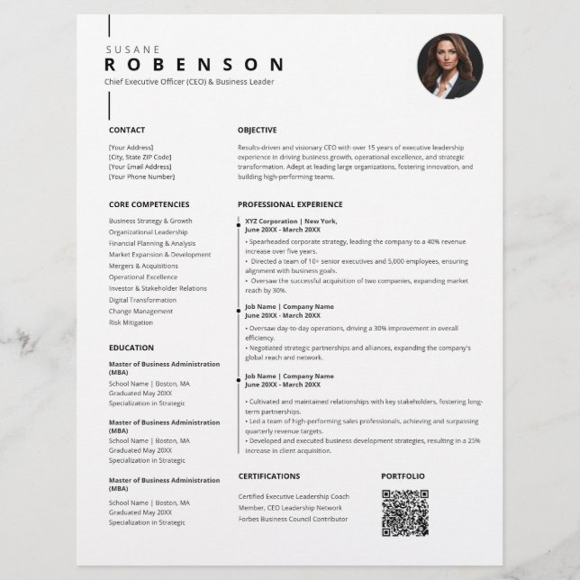 Elegant Modern Photo Professional Resume (Front)