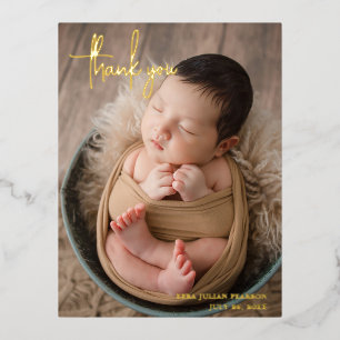 Elegant Modern Photo Thank You Birth Announcement