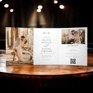 Elegant Modern Photo Wedding Details QR Code Tri-Fold Invitation