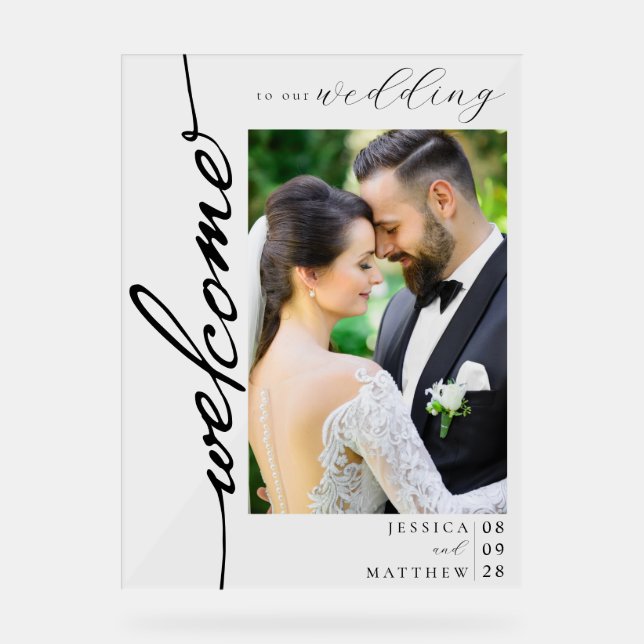 Elegant Modern Photo Wedding Welcome Acrylic Sign (Front)