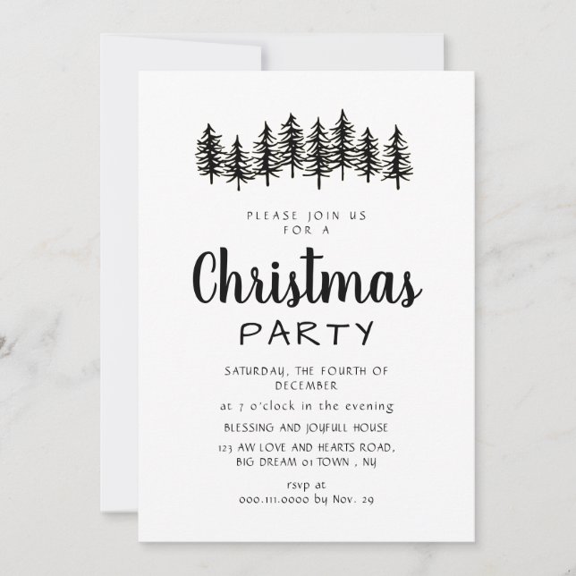 Elegant Modern Pine Forest Christmas Party Invitation (Front)