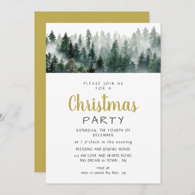 Elegant Modern Pine Forest Christmas Party Invitation (Front/Back)