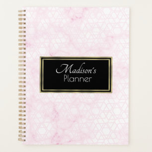Elegant Modern Pink Abstract Marble Name Gold Planner